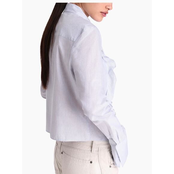 TWP Patti Tie Neck Ruffle Shirt in White Indigo XXS - Picture 2 of 5